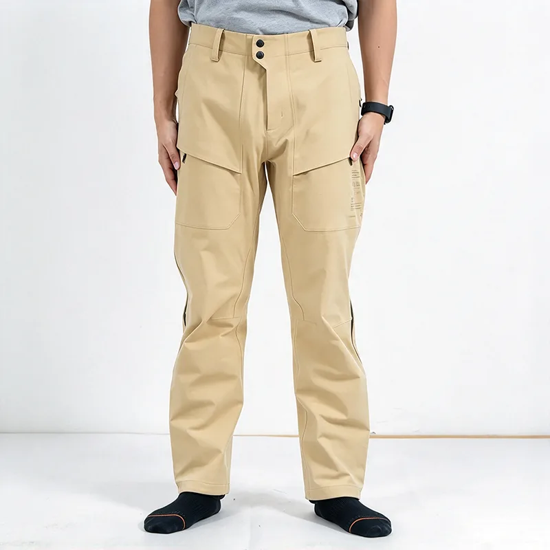 Seluar Kargo Cangkang Keras Kalis Air Beige dengan Fabrik Terma dan Zip Sisi Panjang
