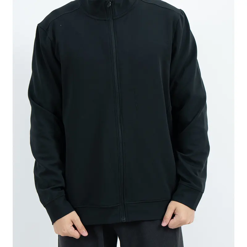 Jaket Trek Penuh-Zip Hitam dengan Panel Bahu dan Belakang Jaket Trek Penuh-Zip Hitam dengan Panel Bahu dan Belakang