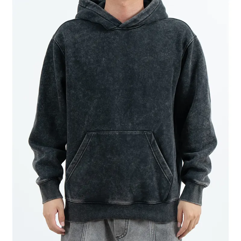 Hoodie Pullover Berbintik-bintik Arang dengan Bahu Jatuh