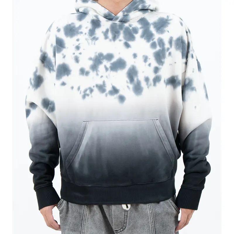 Hoodie Berbintik Kelabu dan Putih dengan Bahagian Bawah Ombre