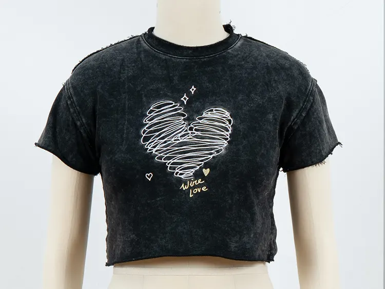 Cropped Heart Graphic T-Shirt with Raw-Edge Detail