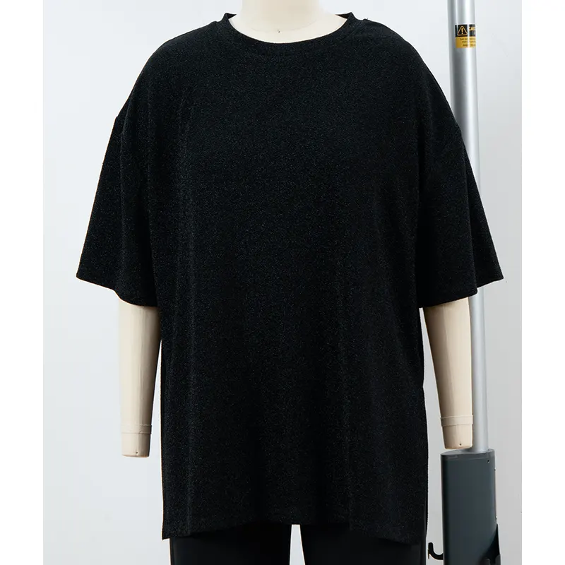 T-Shirt Drop-Shoulder Bersaiz Besar dengan Permukaan Bertekstur dan Celah Sisi
