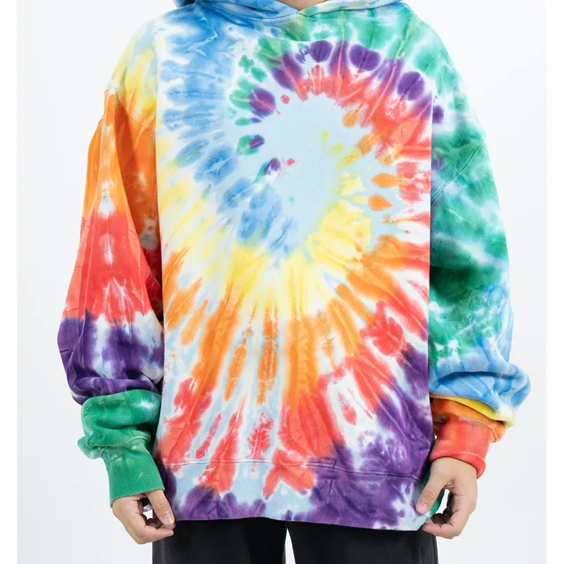 Hoodie Pullover Bersaiz Besar dengan Kesan Tie-Dye Lingkaran Pelbagai Warna