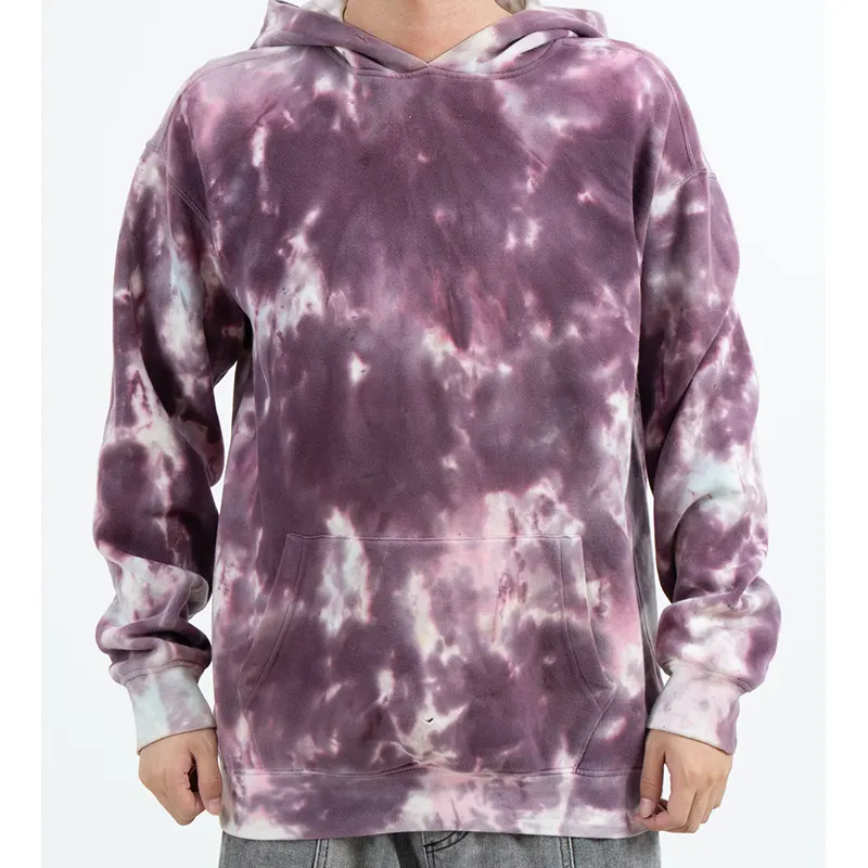 Hoodie Pullover Corak Awan Ungu dengan Poket Kanggaru